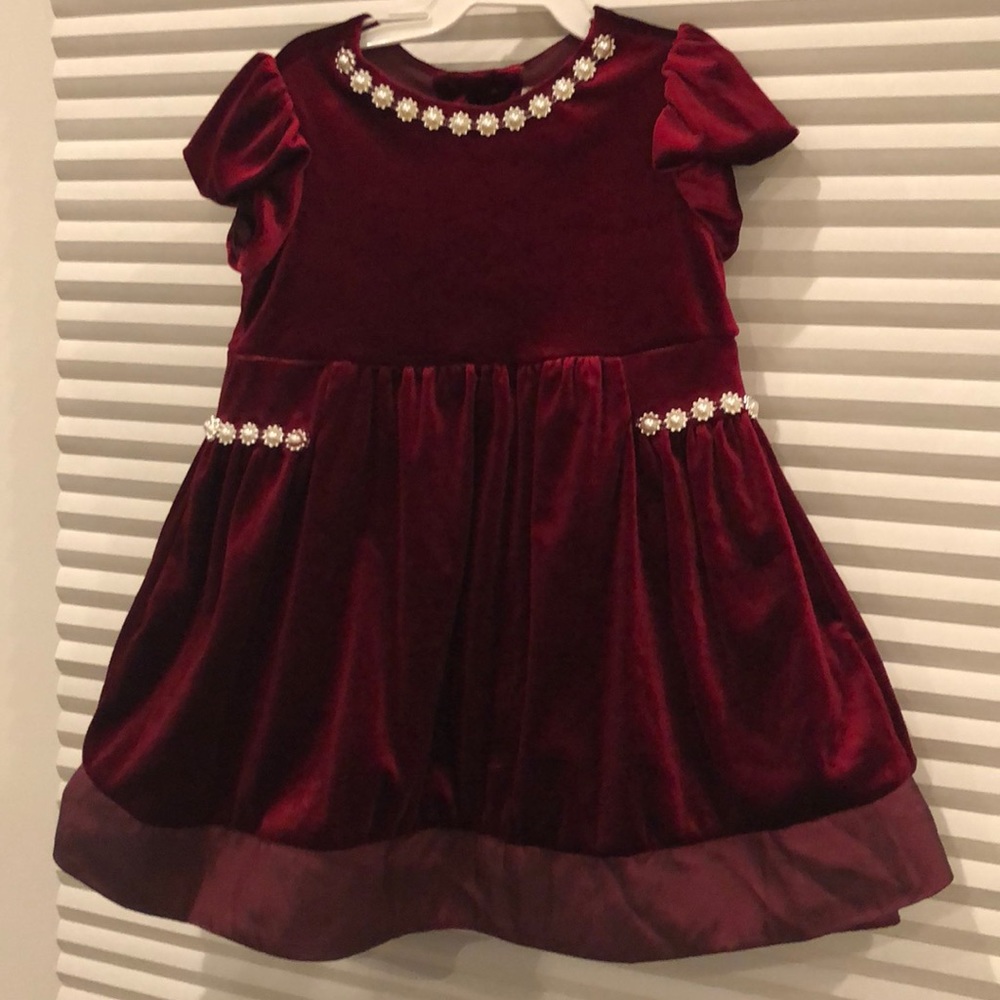 Rare Editions Burgundy Velvet Occasion Dress 24M